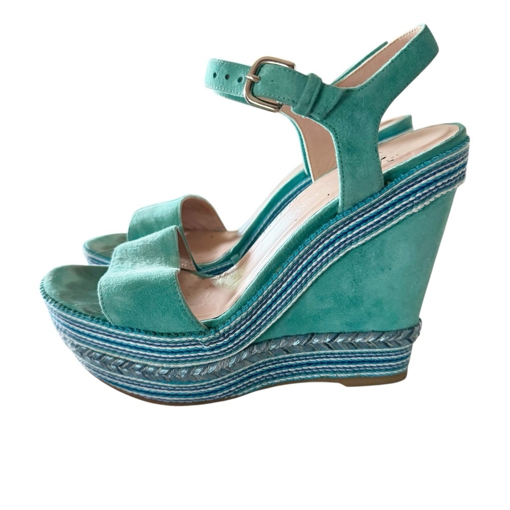 STUART WEITZMAN Island Suede Turquoise Embellished Rope Wedge Sandals Size 8 - Picture 4 of 10